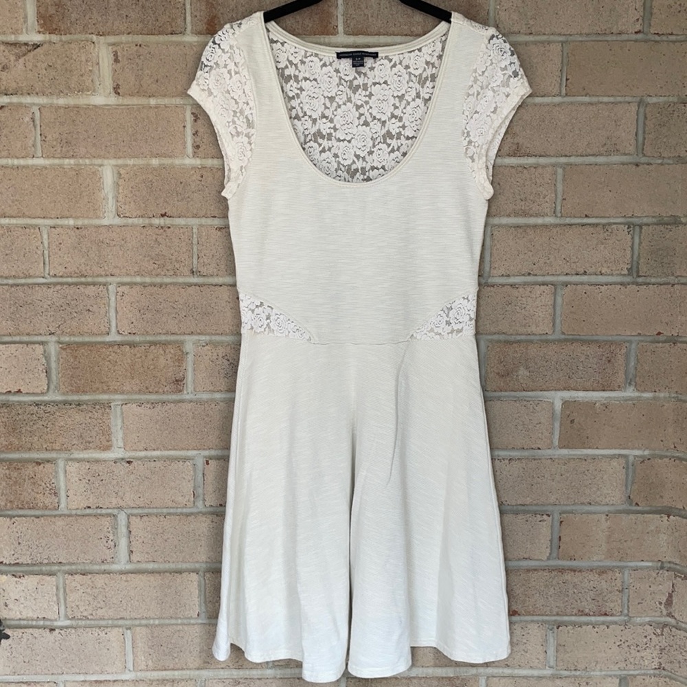 AEO Cream Eyelet Lace Overlay Mini Dress